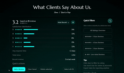 Reviews page screenshot